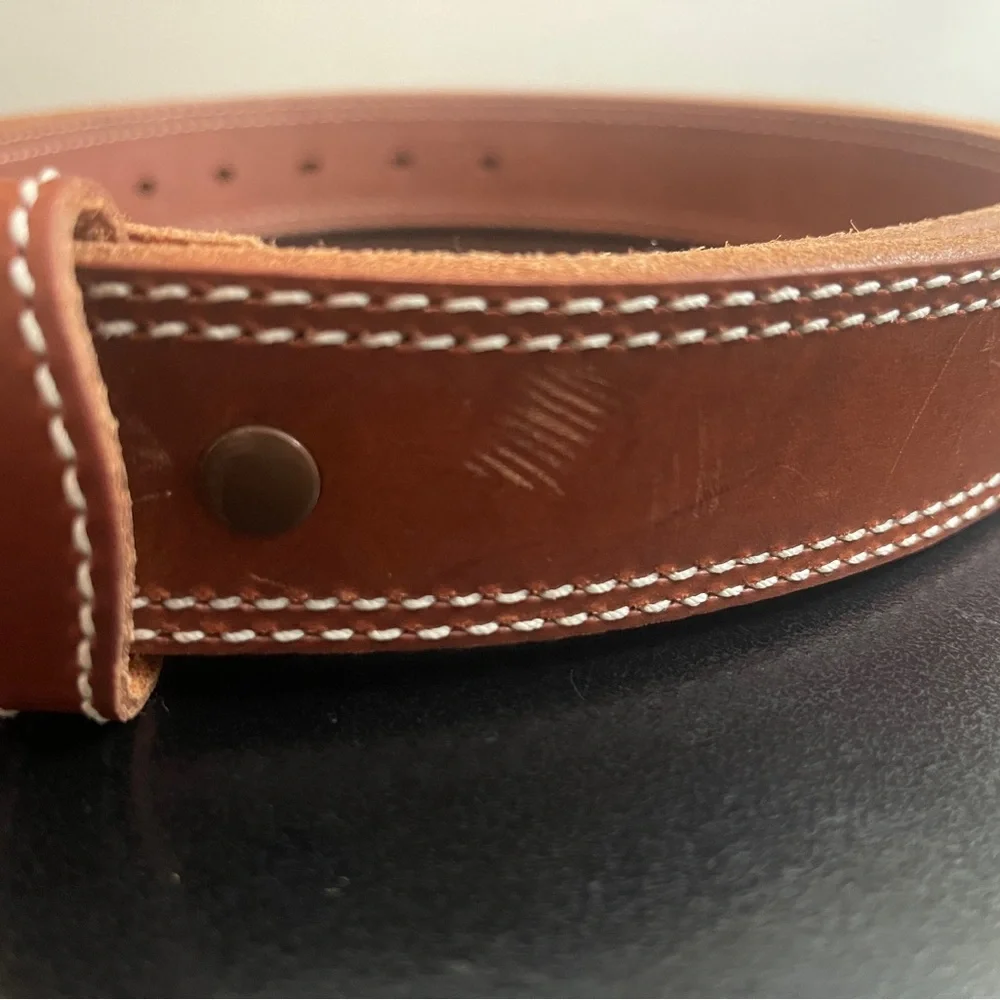 Bull Hide Belt The Maverick Hot Dipped Tan Double Stitched 1.50" Size 46 - Picture 9 of 9